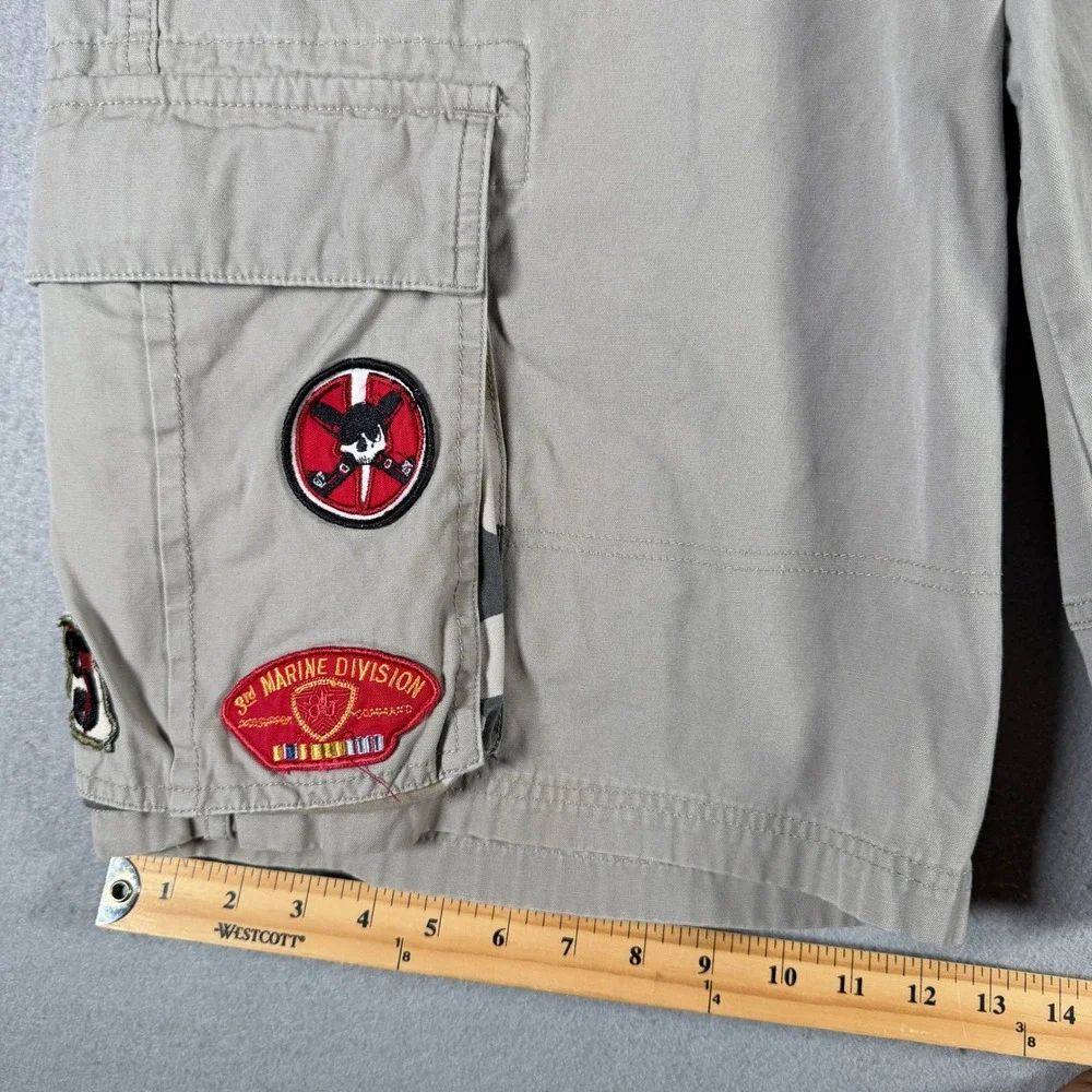 Jnco 85 Mens Khaki Cargo Shorts 36 Heavy Duty Twill Camo‎ Trim M2867CC Patches